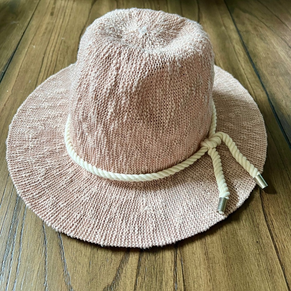 Marcus Adler Womens Knit‎ Sun Hat Pink Rope Fedora Style NEW Coastal Nautical